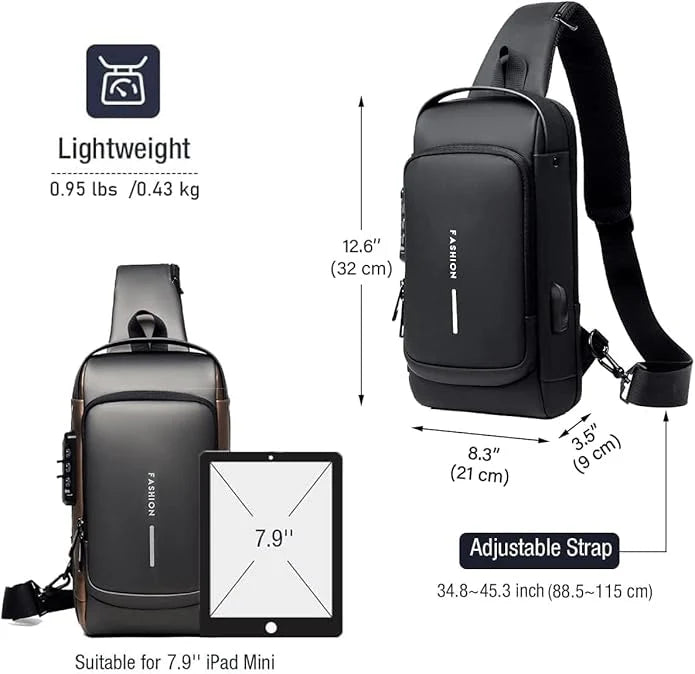 Unisex Crossbody Sling Bag with USB Charging Port