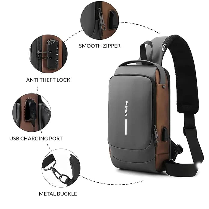 Unisex Crossbody Sling Bag with USB Charging Port