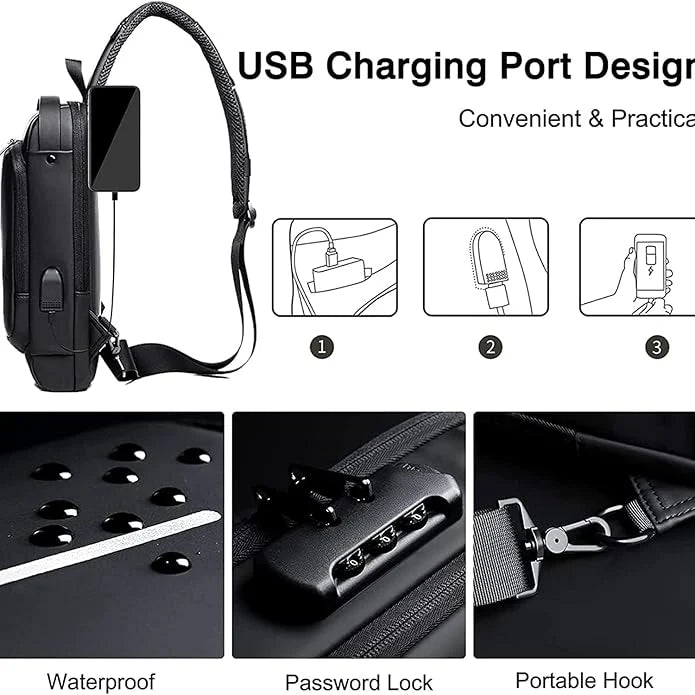 Unisex Crossbody Sling Bag with USB Charging Port